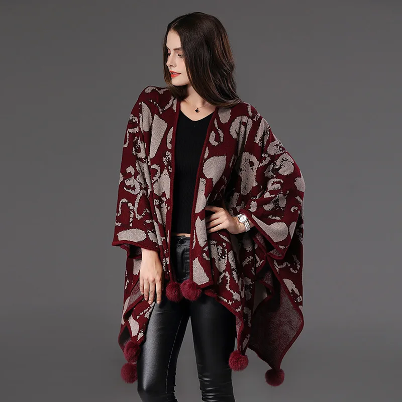 Women Winter Sweater Casual Long sleeve V-neck Cardigans Poncho Capes Shawl Batwing Sleeve Sweaters Jumper Outwear Knitted Coat Sweaters