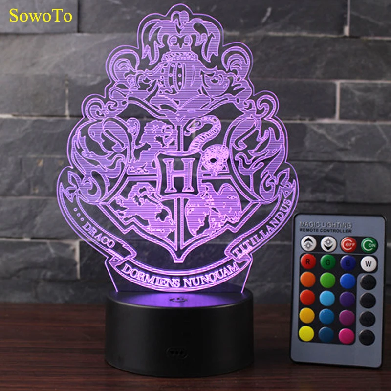 

3D Harry Potter Night Light Hogwarts Discoloration Magic School LED Lamp Luminaria Bedroom Decor Linternas RGB Table Lamp Kids