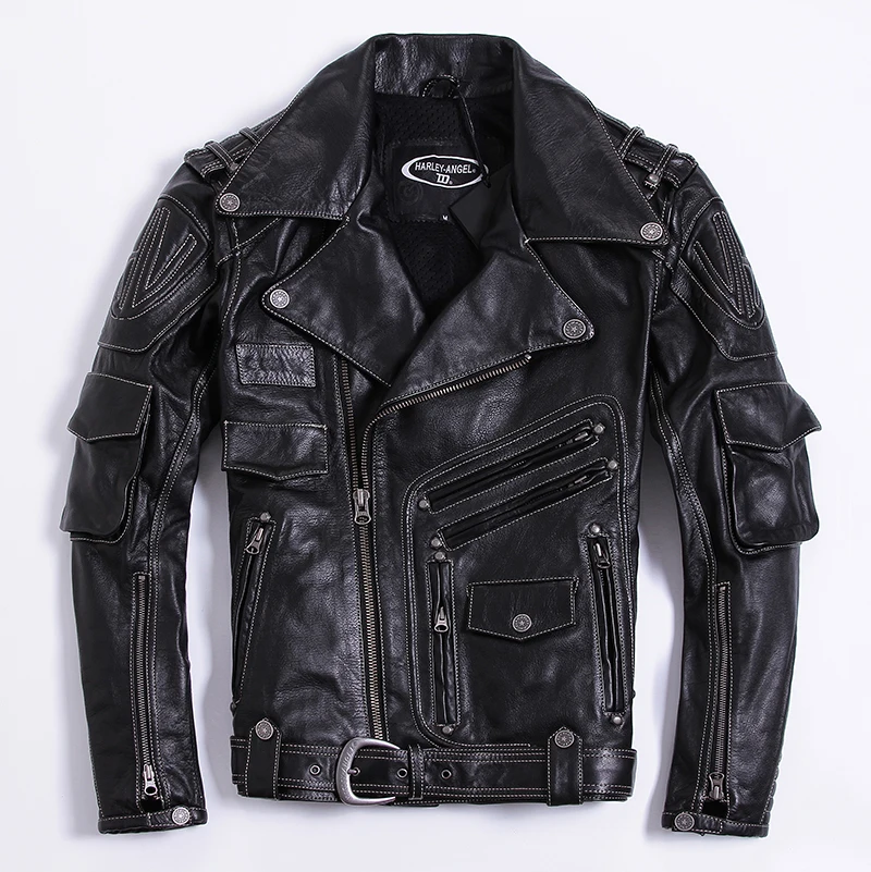 

HARLEY ANGEL 2018 Brand Leather Jacket Men Fashion Mens Slim Fit Profession Motorcycle Biker Jacket Genuine Leather Coat