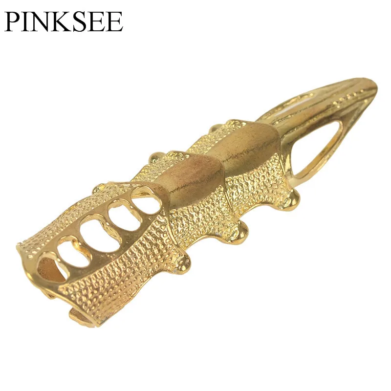 PINKSEE Punk Rock Ring Scroll Joint Armor Knuckle Metal Full Finger Claw Golden Silver Color Rings For Men Women Jewelry | Украшения и