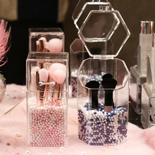 Exquisite Dust-proof Pearl Cosmetic Storage Box Desktop Eyebrow Pencil Brush Makeup Tube Dressing Table Sundries Organizer