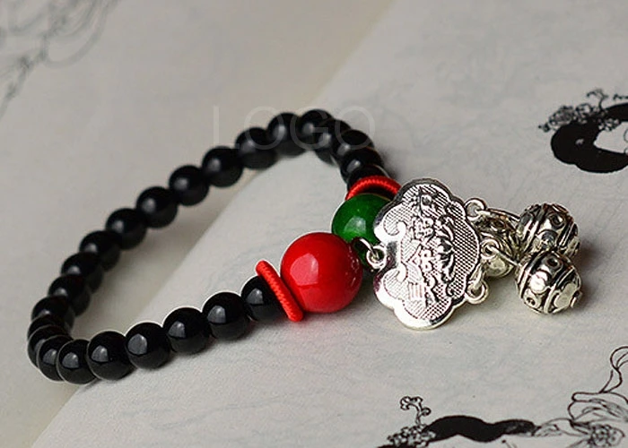 New Arrival Fashion Women Beads Bracelet with Silver Auspicious Longevity Lock Pendant