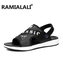 Ramialali/мужские сандалии из натуральной кожи; качественные удобные открытые мягкие дышащие повседневные пляжные туфли; модные шлепанцы