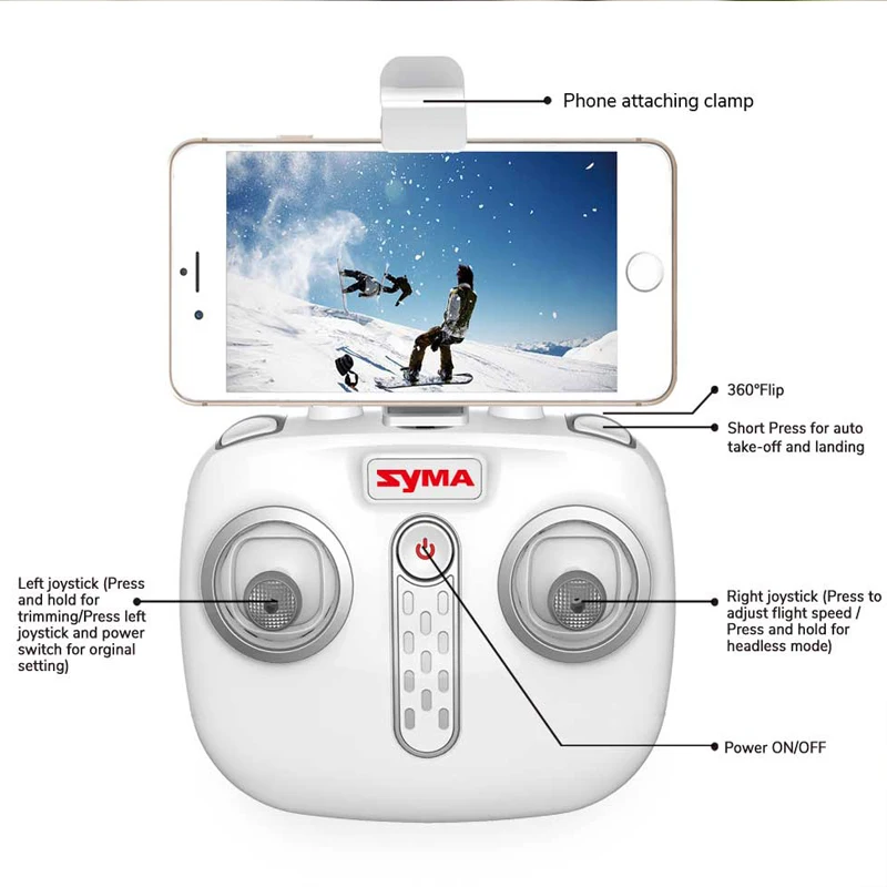 Syma X22W Wifi FPV Карманный Дрон HD камера Безголовый режим RC Дрон с планом полета и управлением приложением белый