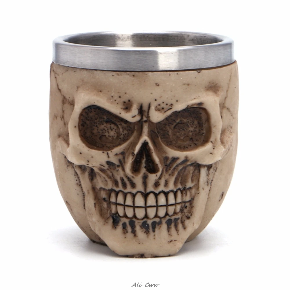 

1Pc Stainless Steel Resin Drinking Mug Skeleton Skull Coffee Milk Beer Cup for Halloween Decor Kitchen Drinkware