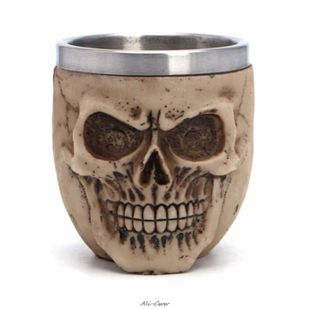 

1Pc Stainless Steel Resin Drinking Mug Skeleton Skull Coffee Milk Beer Cup for Halloween Decor Kitchen Drinkware