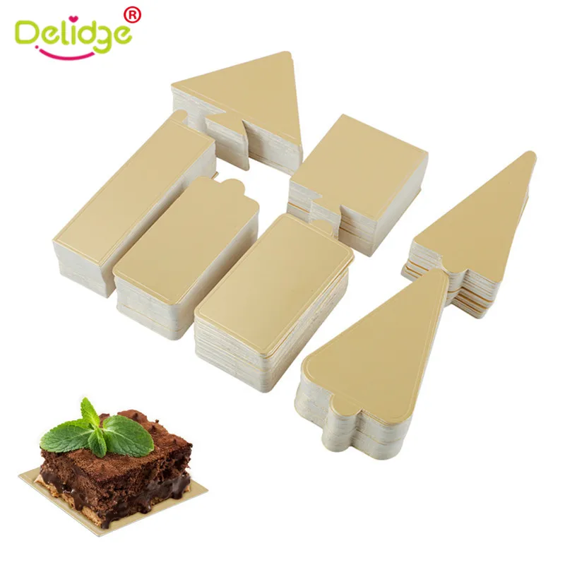  Delidge 50pcs/set Golden Paper Mousse Cake Boards Christmas Tree Shape Cupcake Tray Mouse Base Pads