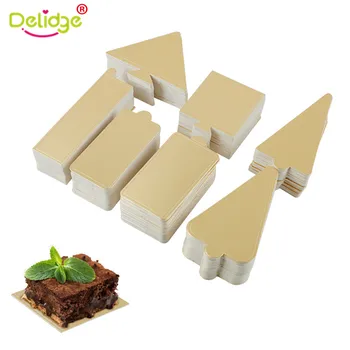 

Delidge 50pcs/set Golden Paper Mousse Cake Boards Christmas Tree Shape Cupcake Tray Mouse Base Pads Wedding Cake Decoration Tool