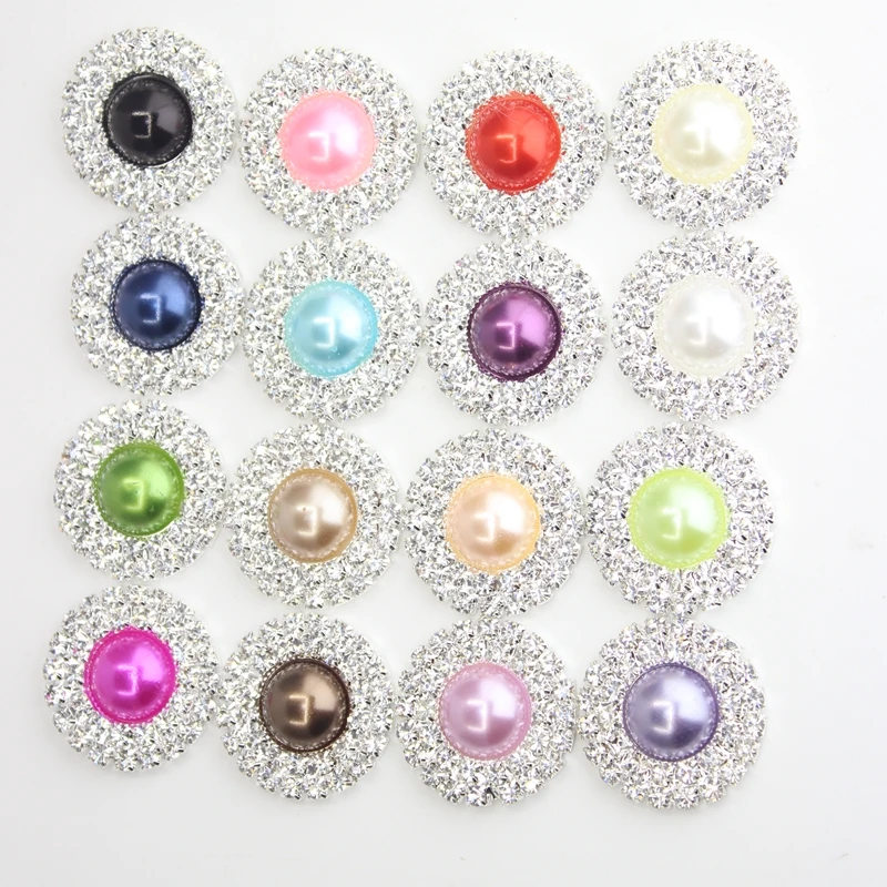 Wedding Invitation Culvert Decoration 10 pcs 25mm Double Row DIY Pearl Diamond Button Drill Baby Hair Accessories 16 mix color | Дом и сад