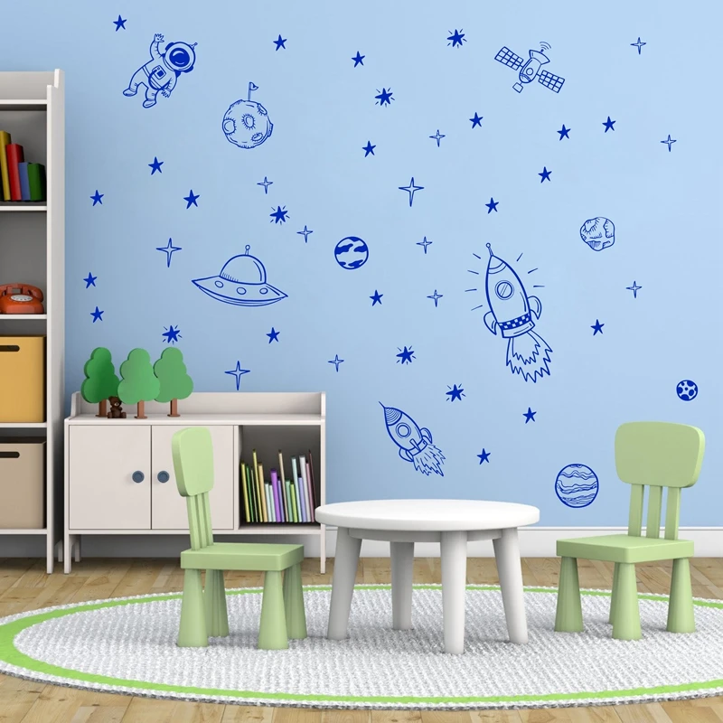 Grosshandel Vinyl Aufkleber Rocket Ship Astronaut Kreative Vinyl Aufkleber Fur Jungen Raum Dekoration Weltraum Wandaufkleber Kinderzimmer Kinderzimmer