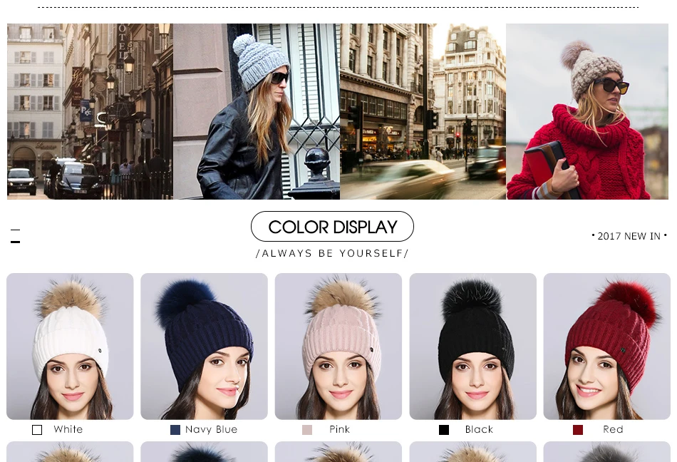 Woman Winter Hats Wool Skullies Beanie Raccoon Fur Pom Pom Stripe Knitted Hat Female Autumn Skullies Beanies  (4)