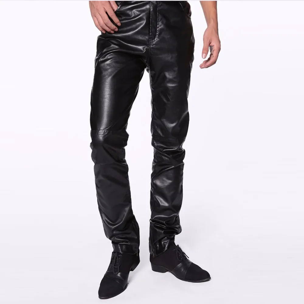 M-4XL) черные облегающие прямые брюки повседневные мужские брюки для мотоциклистов больших размеров из искусственной кожи джоггеры Pantalon homme