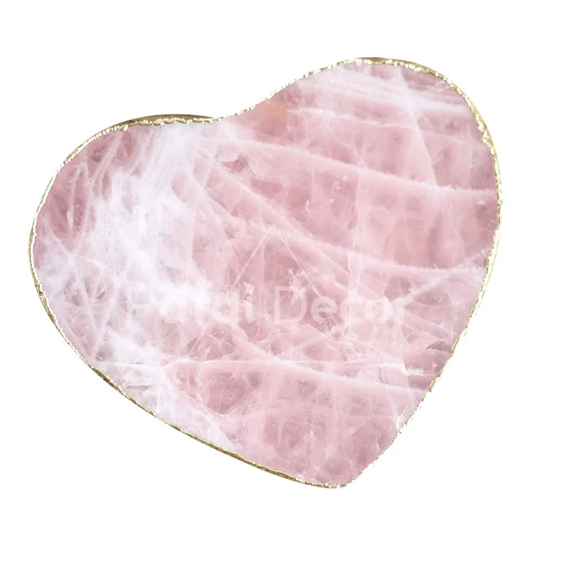 Импортируется из натуральный розовый кристалл в форме сердца с позолотой декоративные подставки чашки коврики завтрак мат 1 шт./лот
