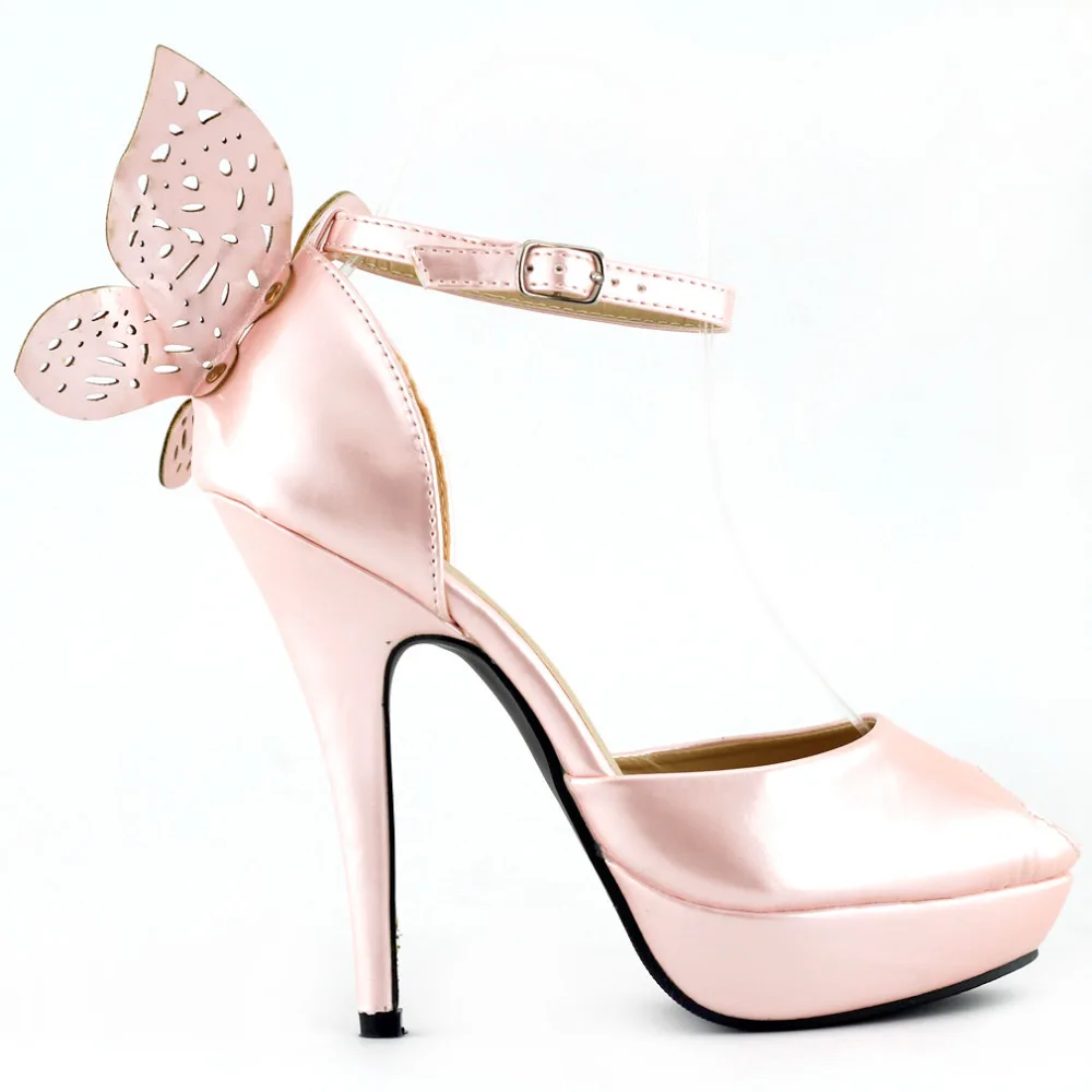 Lf30453 Baby Pink Blue Butterfly Peep Toe Ankle Strap Wedding
