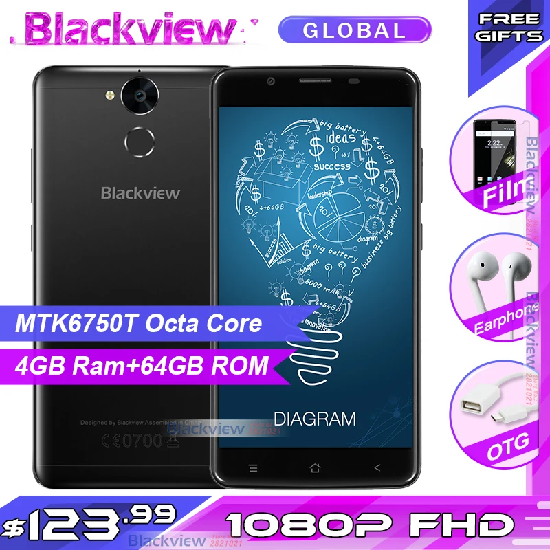 Blackview P2, мобильный телефон, 6000 мА/ч, отпечаток пальца, ID, MTK6750T, четыре ядра, 5,5 дюйма, 1080 P, 13 МП, камера, металлический корпус, 9V2A, быстрая зарядка