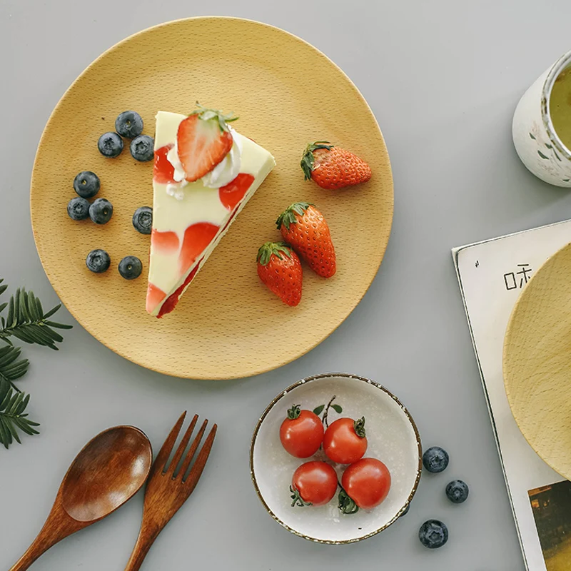 Natural Wood Plates Round Plate Dishes Large Small Wooden Trays Fruit Dessert Snack Sushi Serving Plates Kitchen Wooden Utensils (2)