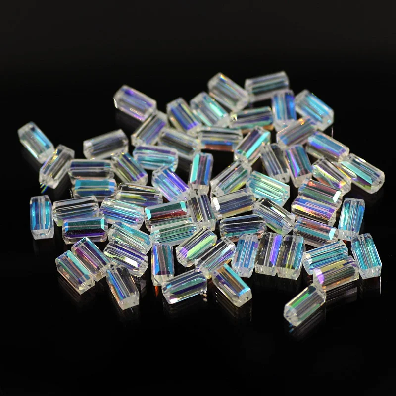 

50pcs 6x12mm Mixed Colors Porcelain Long Cube Square Faceted Crystal Glass Loose Finding Spacer Beads for DIY Making Jewelry