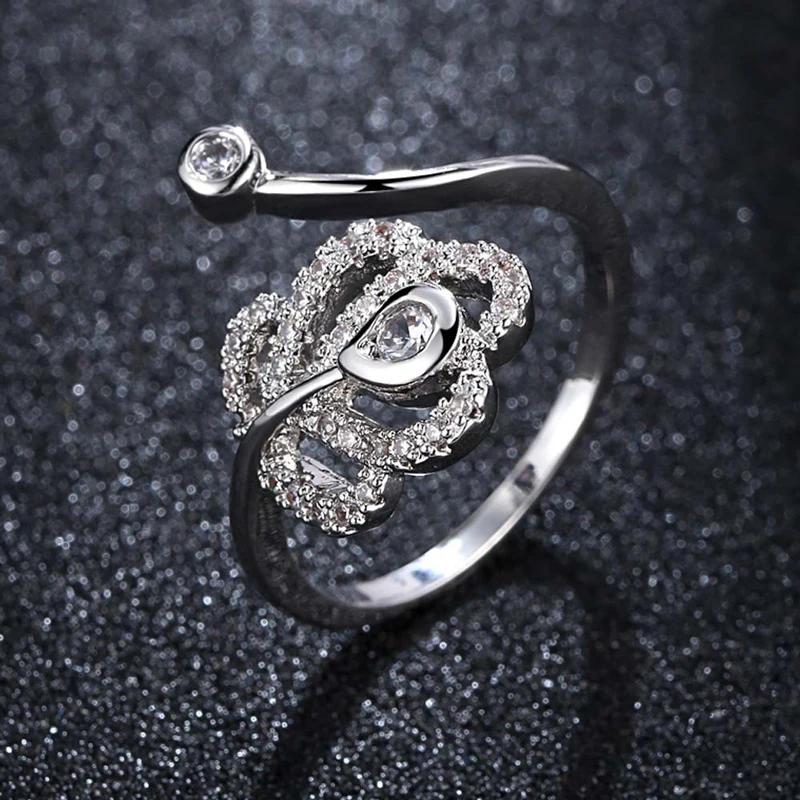 

CHUKUI Stylish Heart-shaped Leaf Zircon Open Ring With Peacock Feather Ring Women Fashion Jewelry Drop Shipping