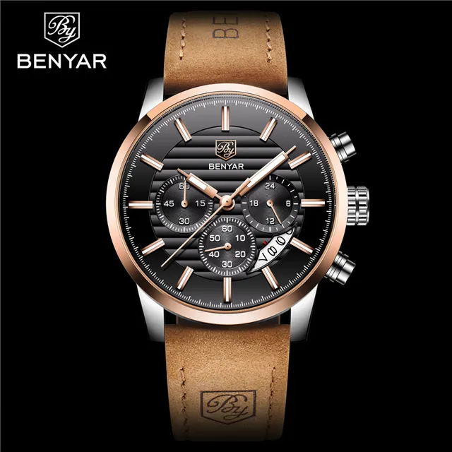 BENYAR Saatler Erkekler Ust Luks Marka Chronograph Spor Erkek Izle Askeri Deri Saat Kuvars Kol Saati Relogio Masculino 5104 AliExpress