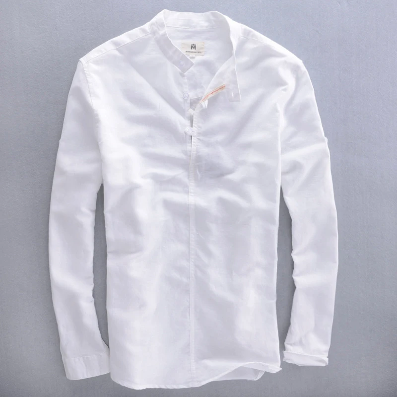 court coton col mandarin pêche chemise vêtements ethniques hommes Atassi