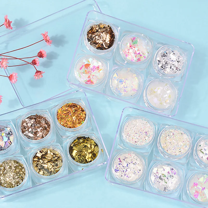 

New 3 Sets Holographic Shiny Nail Paillette Sequins Candy Glass Paper Nail Flakes Irregular Glitter Power Nail Art Decoration