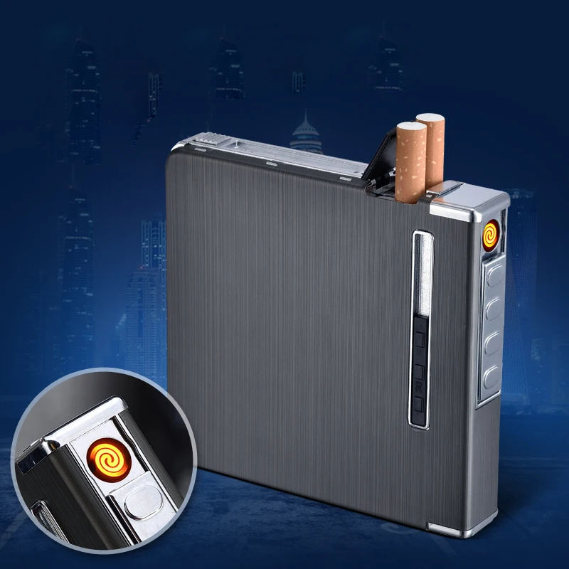 

ZCH019 China Factory Direct-selling Creative 20pcs Stainless Steel Cigarette Case With USB Rechargeable Lighter Wholesale