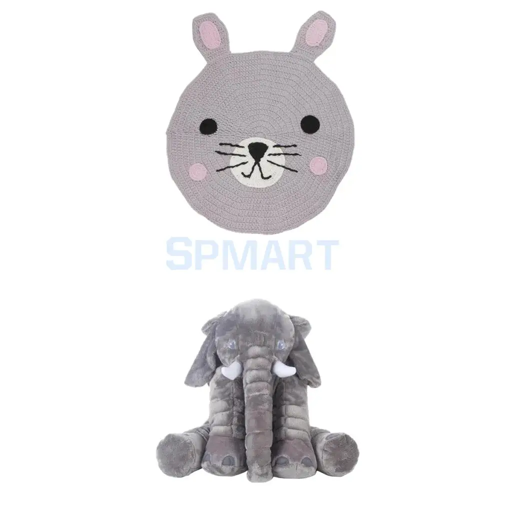 

Baby Kids Woven Knitted Play Mat+Baby Kid Elephant Pillows Plush Stuffed Toy