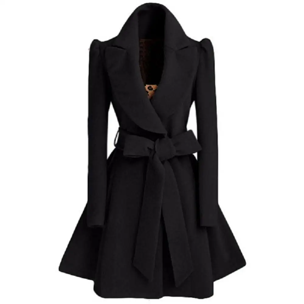 Особенно, осенне-зимнее женское пальто, тонкий длинный Тренч, женские пальто с милым бантом на поясе, ветровка для женщин, кашемир - Цвет: black