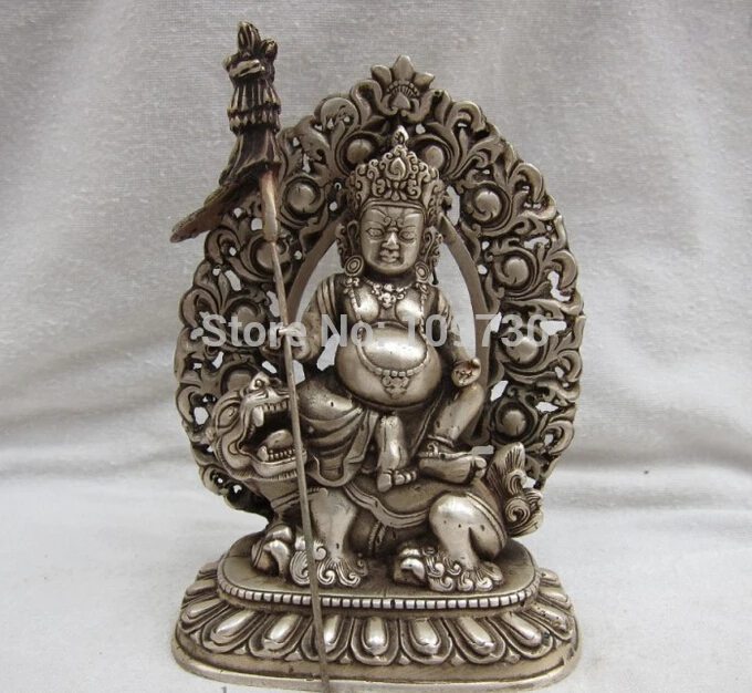 

001268 Lucky Chinese Buddhism Bronze Silver kuberd Buddha Figures statues shipping