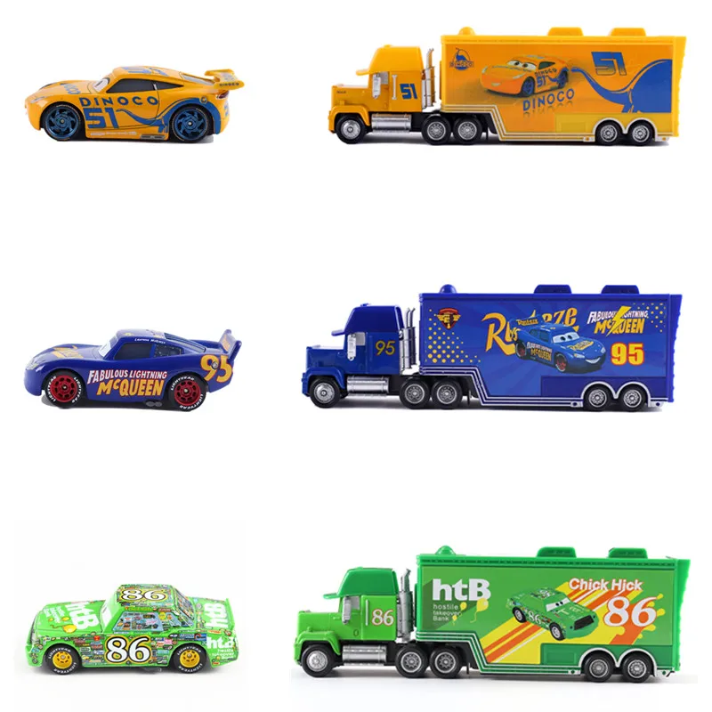 

Cars Disney Pixar Cars 2 3 Toys Lightning McQueen Chick Hicks & King & Fabulous Hudson Mack Uncle Truck 1:55 Diecast Model Car