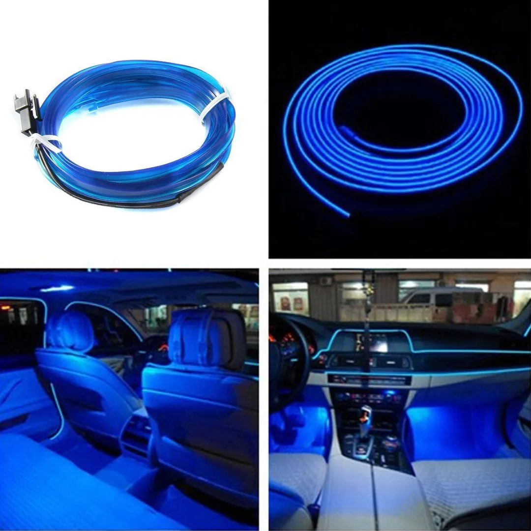 JX-LCLYL 2M Blue LED 12V EL Wire Interior Cold Light Strip Car Atmosphere Decor Light
