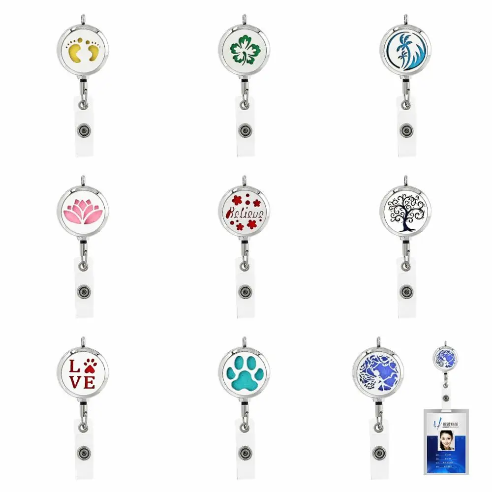 

Love dog paws pet 30mm diffuser locket ID Badge Holder Retractable Pendant Stainless Steel fit necklace key chain 10pads as gift