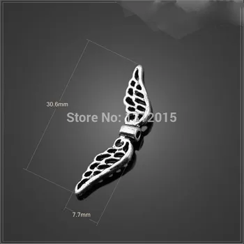 

100Pcs Antique Silver Angel Wing Charm Spacers Beads For Jewelry Findings 30.6X7.7mm YZ-13768
