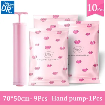 

Premium Vacuum Storage Bags 70*50 9PCS Space Saver Storage Bags for Travel High Quality Dustproof Compress Hand Storage Pump Set