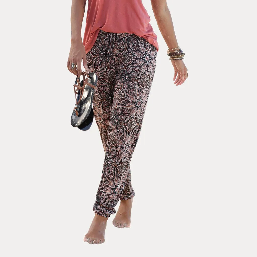 

Women High Waist Printing Bandage Trousers Long Pants Streetwear Beach Pants Cargo Pants Women Pantalon Femme Pantalones Mujer