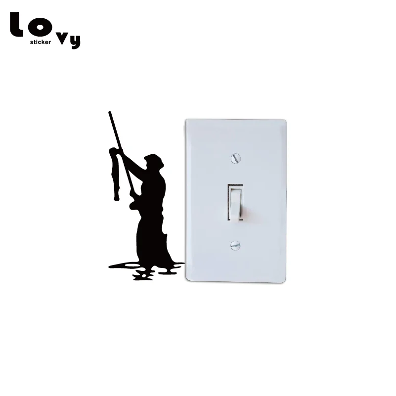 Man Fishing Outdoor Vinyl Switch Sticker Fashion Fisherman Silhouette Wall Sticker for Bedroom Home Decor SW0309