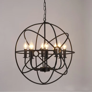 

Retro Black globe E14 pendant light Dia40cm 50cm 60cm 80cm Rust Round Pendant lamp For coffee store Parlor Suspension Light G103