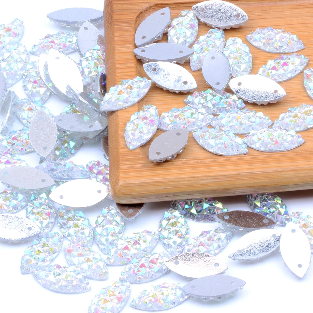 100/500pcs 7*15mm Marquise Shine white AB Color Sew On Rhinestones Stones Beads for DIY Buttons Wedding Decoration Crafts | Украшения и