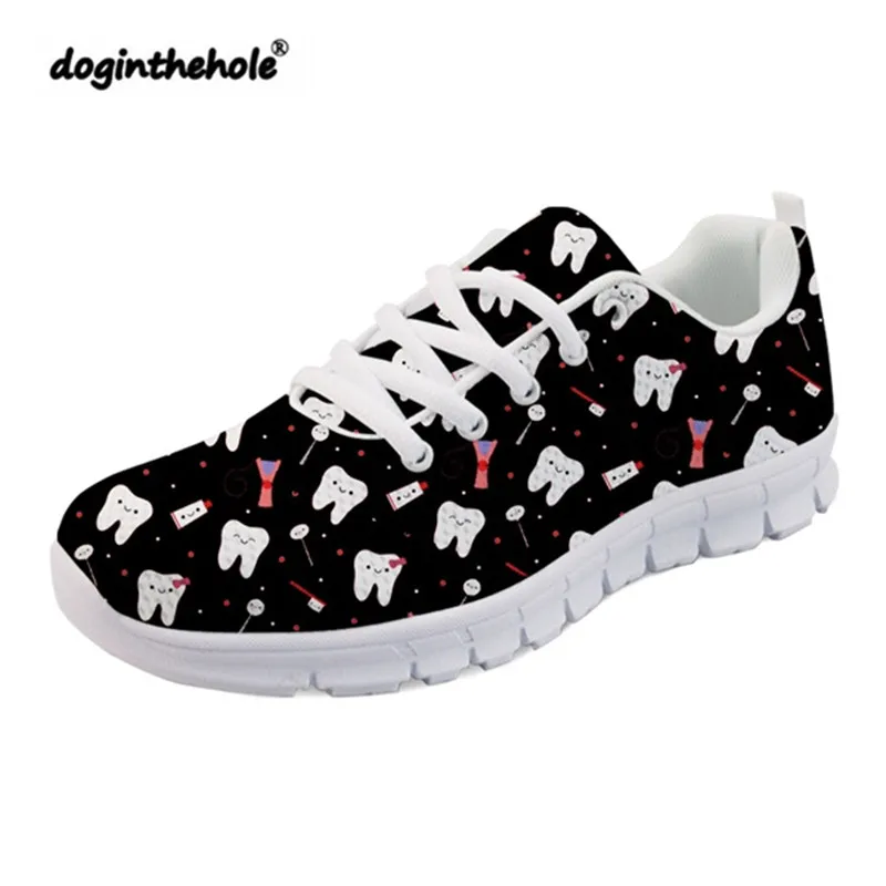 

Doginthehole Cute Dentist Teeth Sneakers Women Walking Shoes Nuring Comfortable Lace Up Outdoor Sport Shoe Woman Mujer Deportiva