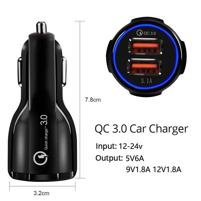Автомобильное зарядное устройство, автомобильная розетка, автомобильный разъем прикуривателя, адаптер QC 3,0, быстрая зарядка, двойной USB, аксессуары для автомобильной электроники
