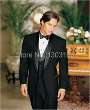 Custom Made Black Satin Lapel Groom Tuxedos Groomsmen Best Man Suit Men Wedding Suits Bridegroom Suit