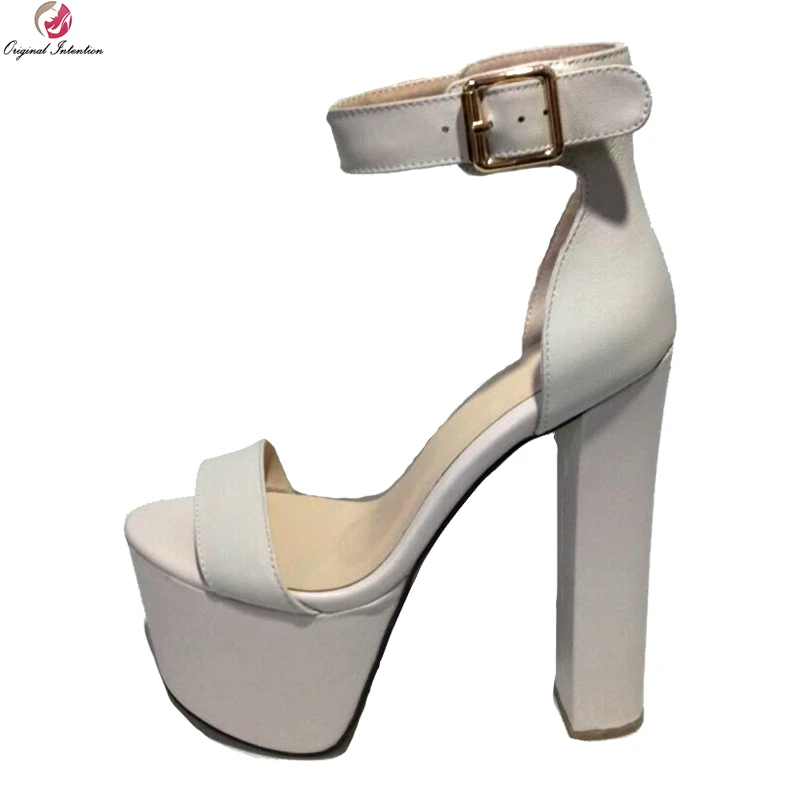 Original Intention Stylish Women Sandals Platform Open Toe Square High Heels Sandals Black Nude Shoes Woman Plus US Size 4-15