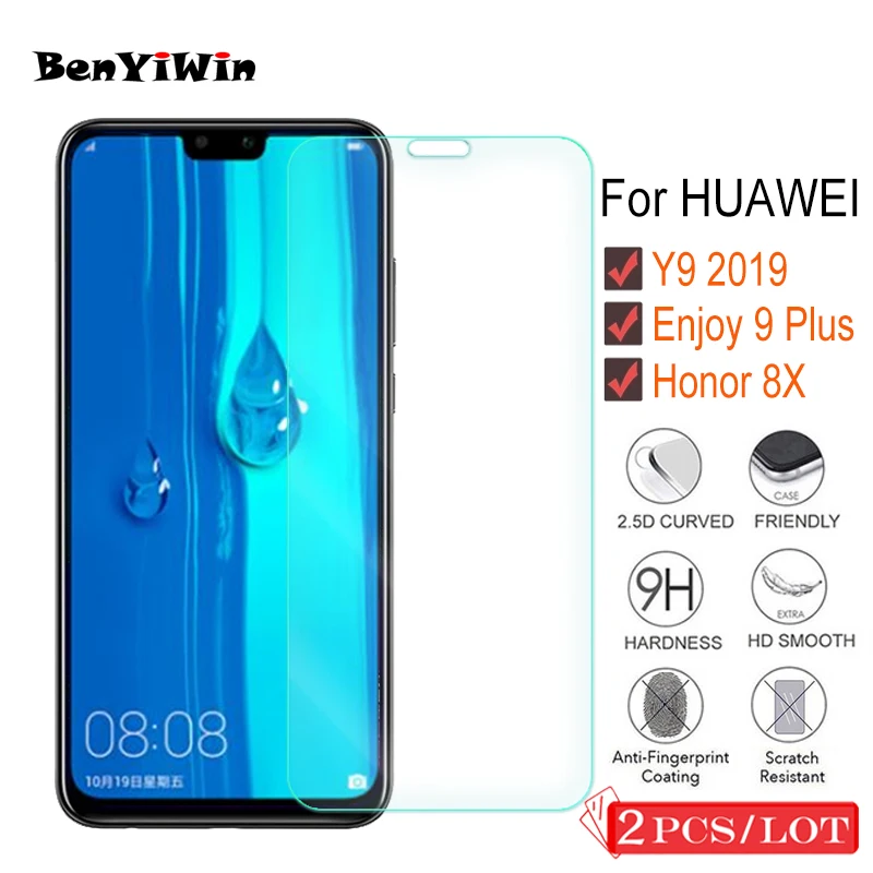 2 шт. закаленное стекло премиум класса для Huawei Y9 2019 Honor 8X защита экрана прозрачная