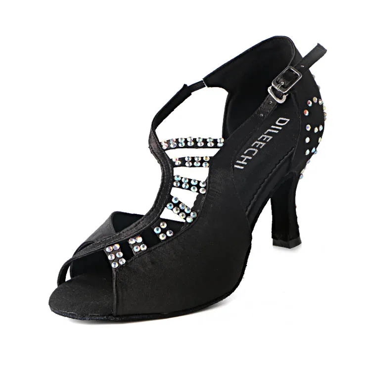 Dileechi Туфли для латинских танцев женская обувь Сальса Танцы обувь бальная танцевальная обувь каблук 85 мм/75 мм - Цвет: black heel 75mm