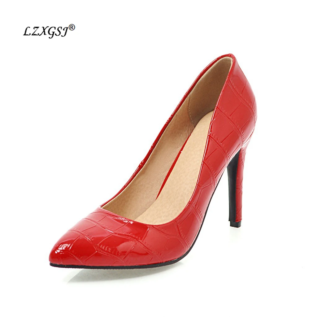 

LZXGSJ Women Shallow Pump Four Solid Colors Slip On PU Basic Super High Thin Heels Lady Spring Autumn Fashion Hand Made Shoes
