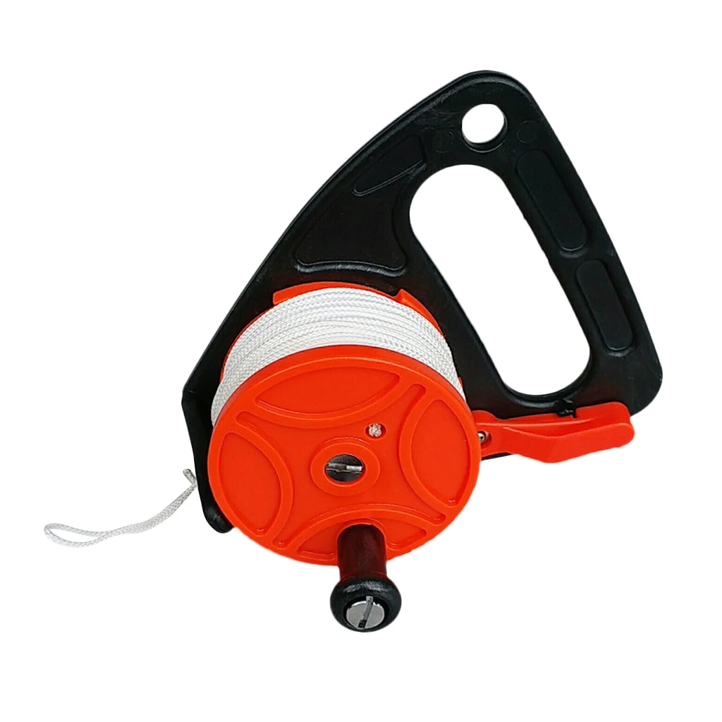 Heavy Duty Orange Plastic Scuba Diving Multi Purpose Wreck Cave Dive Reel with Handle and 150ft Nylon Line, Thumb Stopper