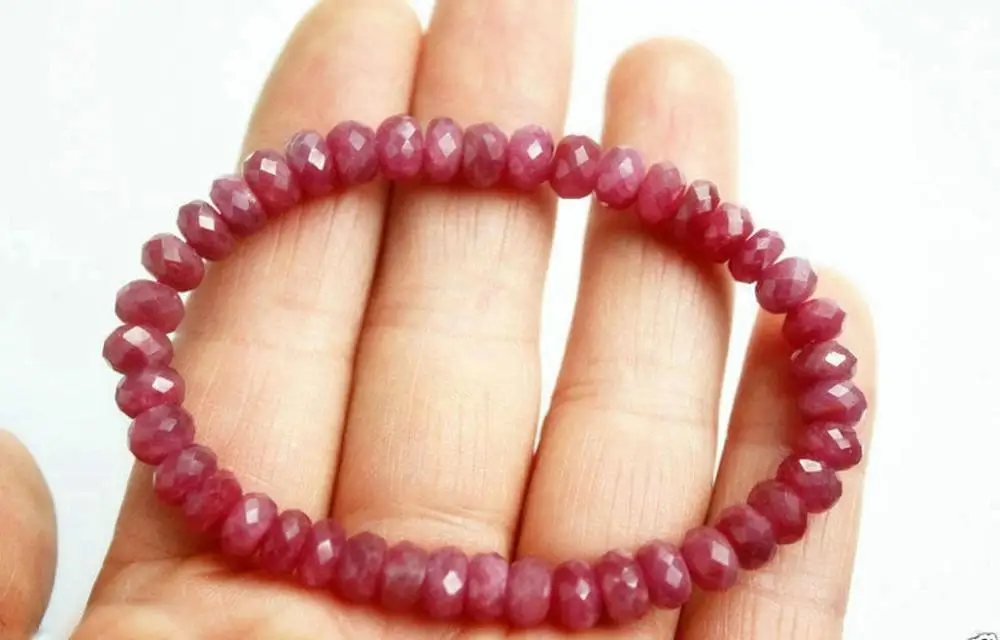 

Handmade 5x8mm Faceted Natural Red Ruby Jade Beads stretchy Bracelet 7.5"