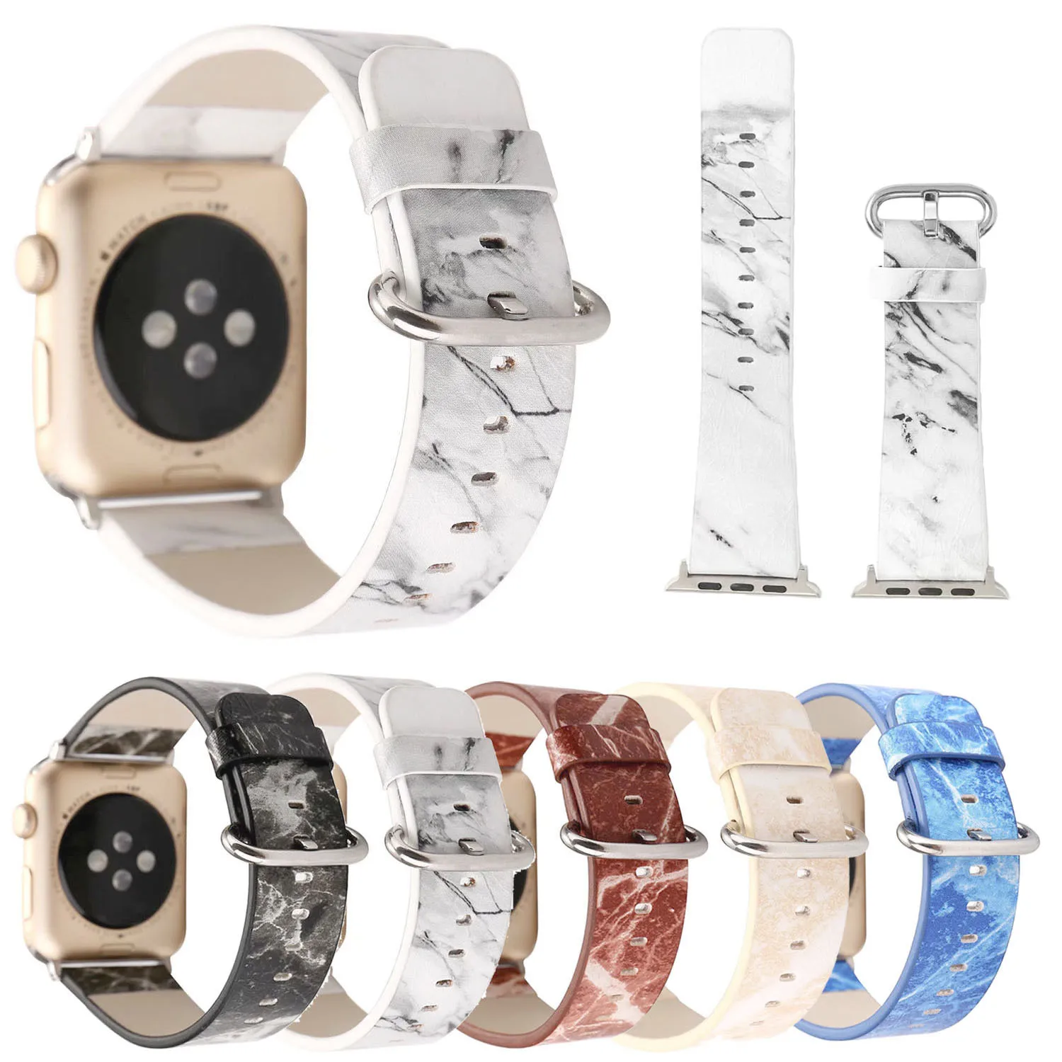 Модный кожаный ремешок в полоску с мраморным узором для Apple Watch Series 3 2 1 42 мм 38