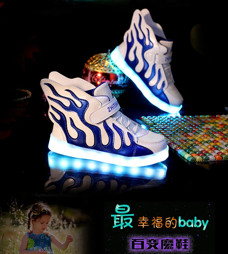 STRONGSHEN Green Kids Shoes with LED Lights Children Kids Sneakers with Wing Boys Girls Led Light Up Shoes USB Charging Warm extra wide children's shoes