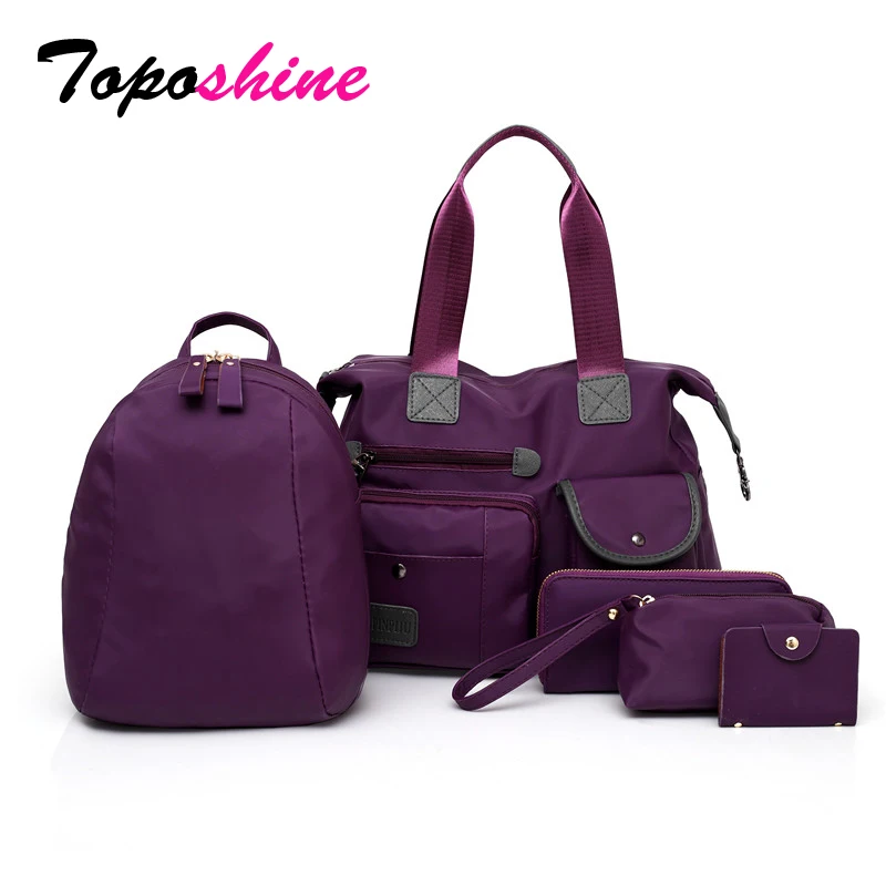 

Toposhine 2018 New Casual Nylon Women Handbag High Capacity Solid Female Travel Shoulder Bags 5 Piece Composite Bag For Lady